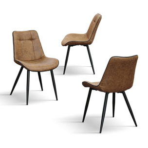 Set di 4 sedie BRUXELLES in ecopelle cammello e gambe in metallo nero