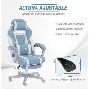 Silla Gaming Silla Gamer Reclinable con Altura Ajustable Reposapiés Retráctil Soporte Lumbar y Reposacabezas Desmontable Silla para Oficina Estudio Azul