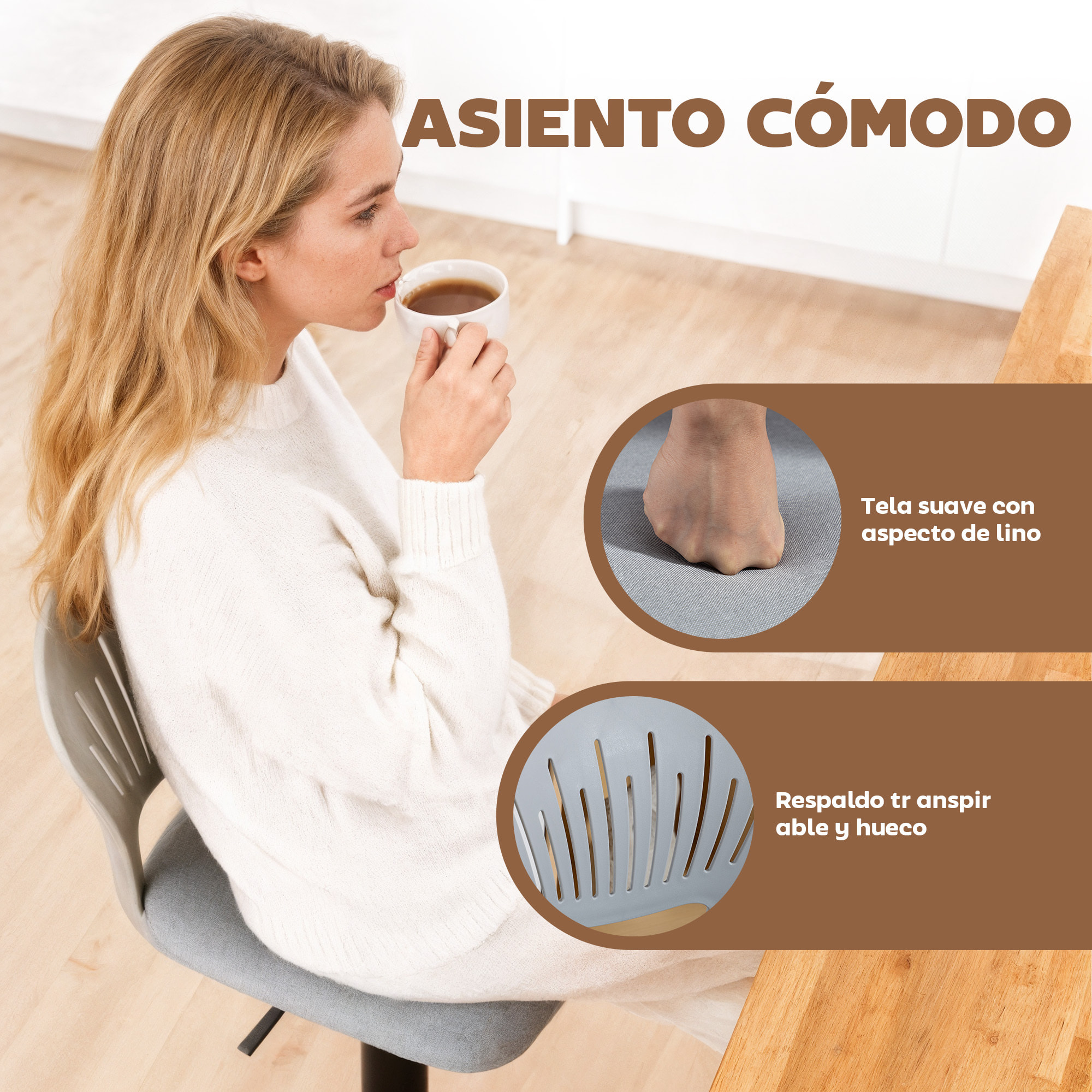 Juego de 2 Taburetes Altos de Cocina Giratorios en 360°, Taburetes de Bar Regulables en Altura de 84-105 cm, Respaldo Hueco, Reposapiés, para Comedor, Mostrador, Gris