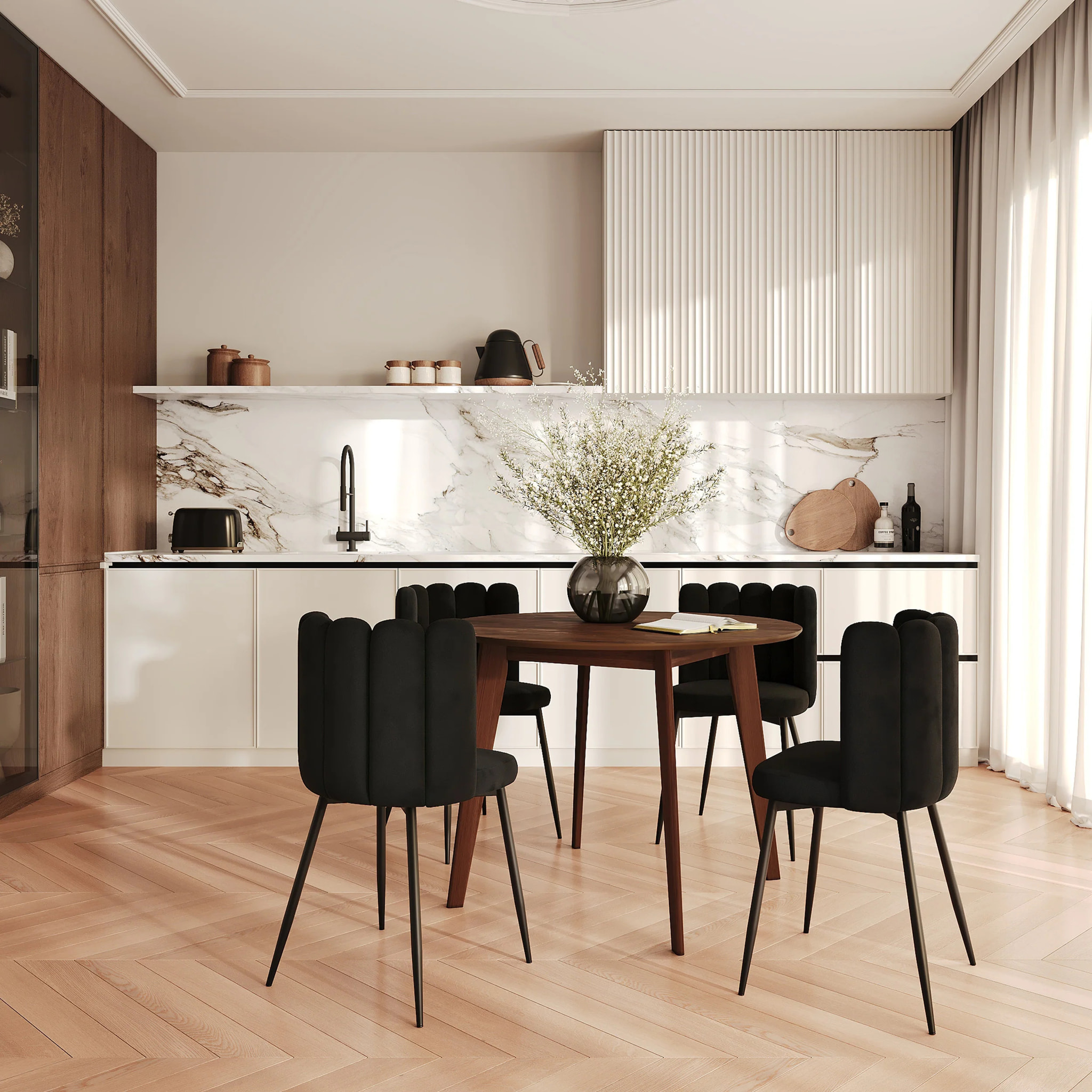 Lot de 2 chaises en velours noir et pieds en métal noir - Rosy