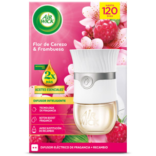 Air Wick Ambientador Eléctrico - Ambientador difusor inteligente con tecnología Anti-Fading con aroma a Flor de Cerezo y Frambuesa - Aparato y Recambio