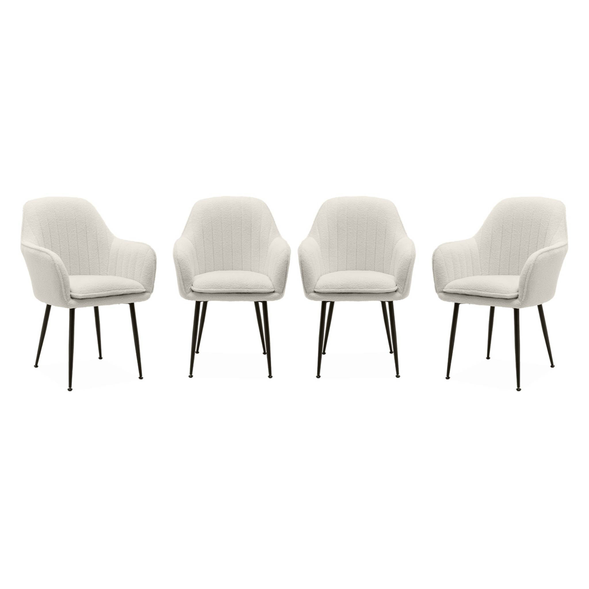 Lot de 4 fauteuils en bouclette et pieds en métal noir mat. Shella L 57 x P 59 x H 84.5