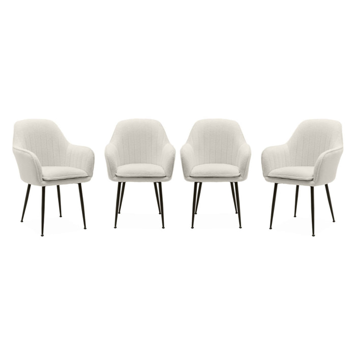 Lot de 4 fauteuils en bouclette et pieds en métal noir mat. Shella L 57 x P 59 x H 84.5