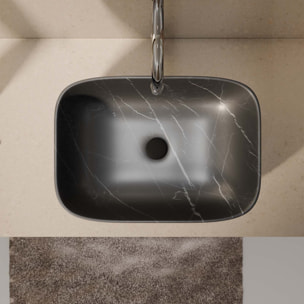Vasque à poser rectangulaire en céramique noire mat effet marbre 46x32x13.5 cm - BLACK MARBLE