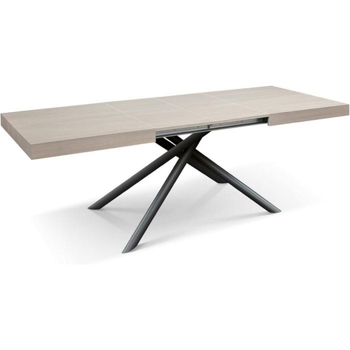 Tavolo CARRARA in legno, finitura olmo perla e base in metallo verniciato antracite, allungabile 140x90 cm - 220x90 cm