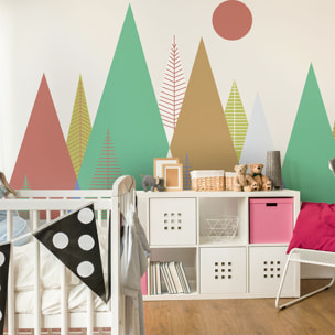 Stickers muraux enfants - Décoration chambre bébé - Autocollant Sticker mural géant enfant montagnes scandinaves DORIKA