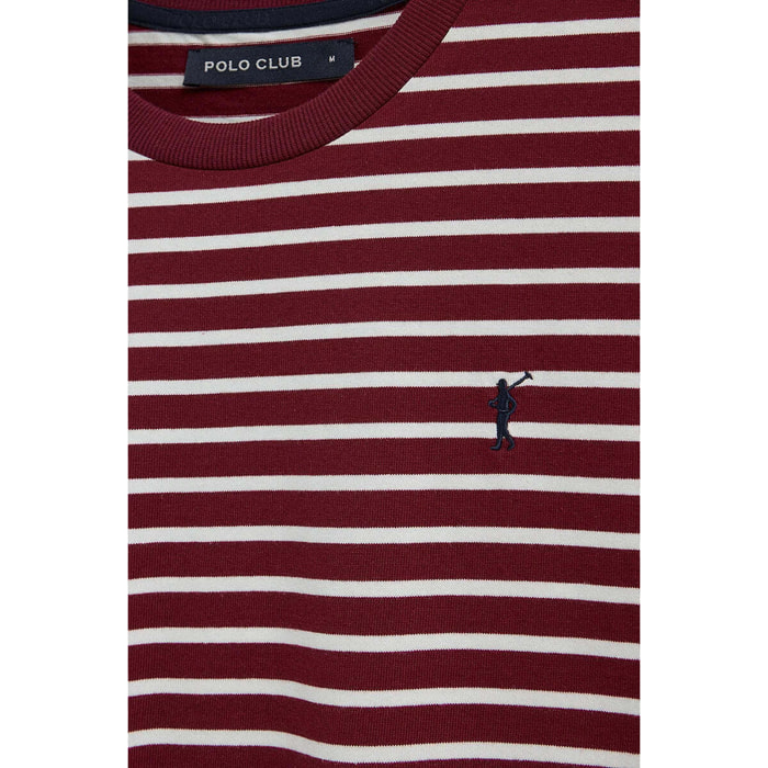 Camiseta de rayas granate y color crudo de corte holgado con logo Rigby Go
