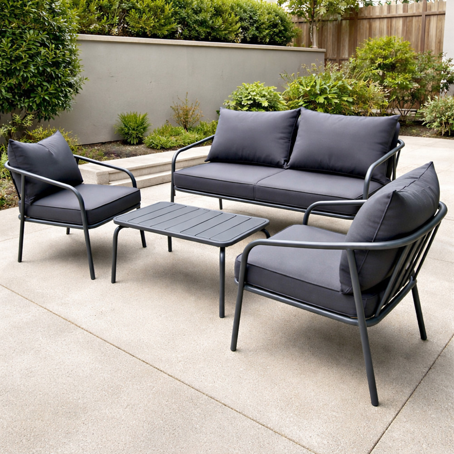 EVORA Salon de jardin 4 places gris foncé