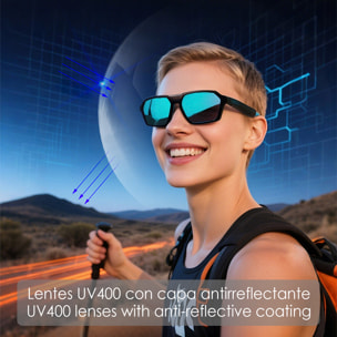 Gafas deportivas inteligentes QY PRO 5. Asistente de voz inteligente, traducción en tiempo real de más de 100 idiomas, control de música/llamadas y lentes UV400.