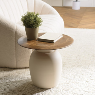 JAMES - Table d'appoint 48x48cm plateau en manguier pied métal ivoire JAMES
