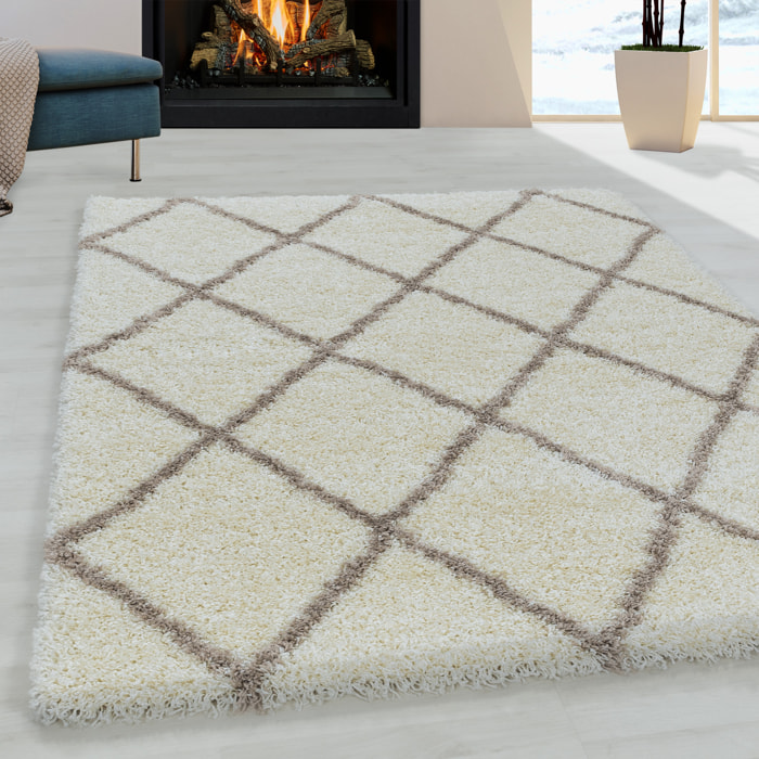 ALVOR - Tapis shaggy à poils longs motif berbère crème