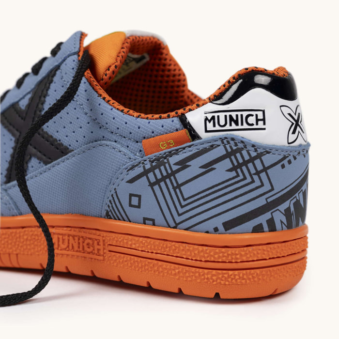 Zapatilla de Fútbol Sala Infantil Azul y Naranja MUNICH G-3 KID 449