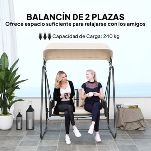 Columpio de Jardín de 2 Plazas Balancín de Jardín Exterior con Toldo Retráctil Cojines y Estructura de Acero con Ratán PE Anti-UV para Balcón Terraza Patio Carga 240 kg 149x121x180 cm Caqui