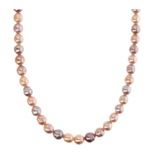 PERLAVIVA - Collana Girocollo in Argento 925 placcato Oro Rosa 18Kt con Perle Cerchiate Multicolor d'Acqua Dolce Ø7/8mm