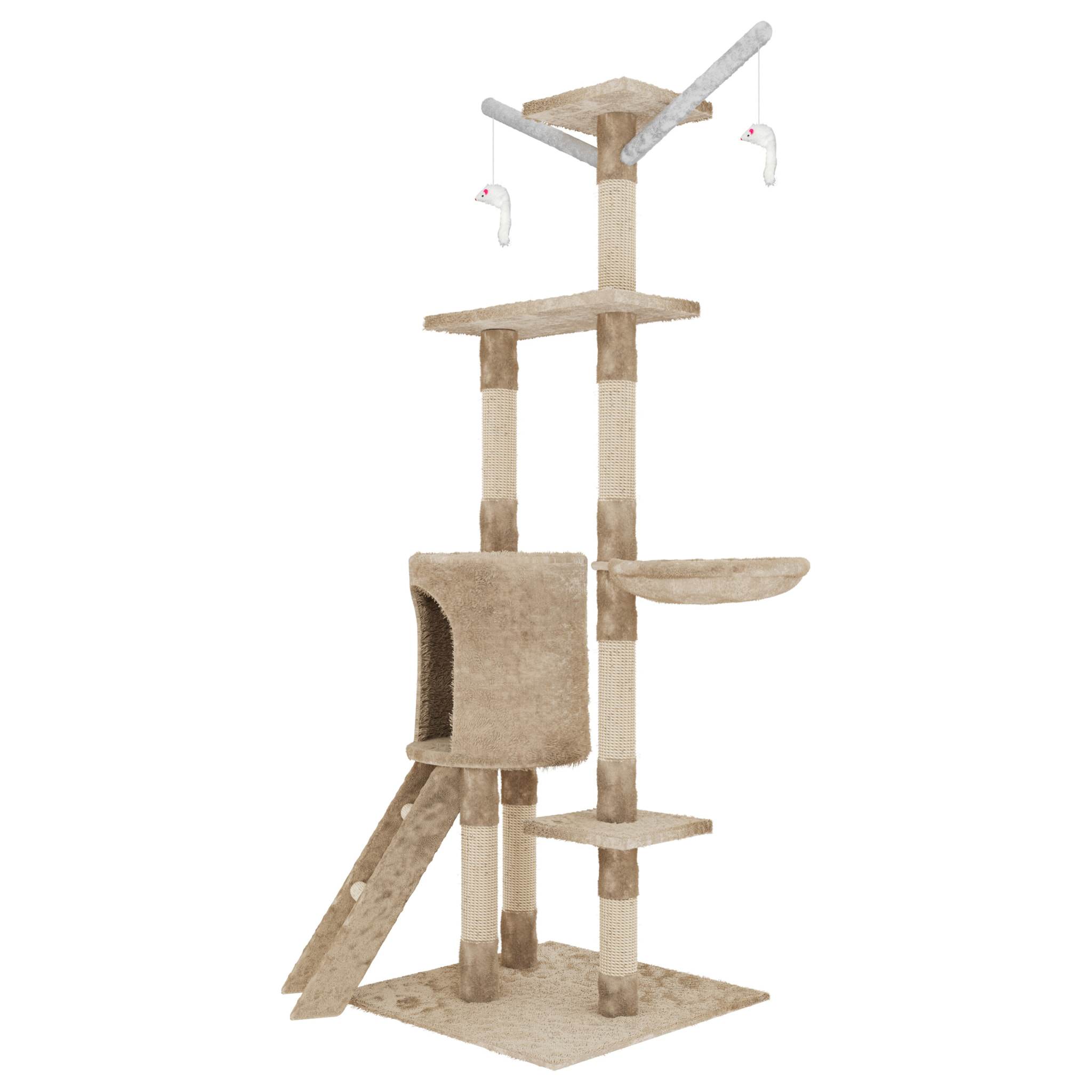 Albero per Gatto con Graffiatoio Cuccia Giocattolo Gatti Parco Giochi Tiragraffi in Sisal Naturale 150 x 50 x 35 cm (Colore Beige Matis 30060)