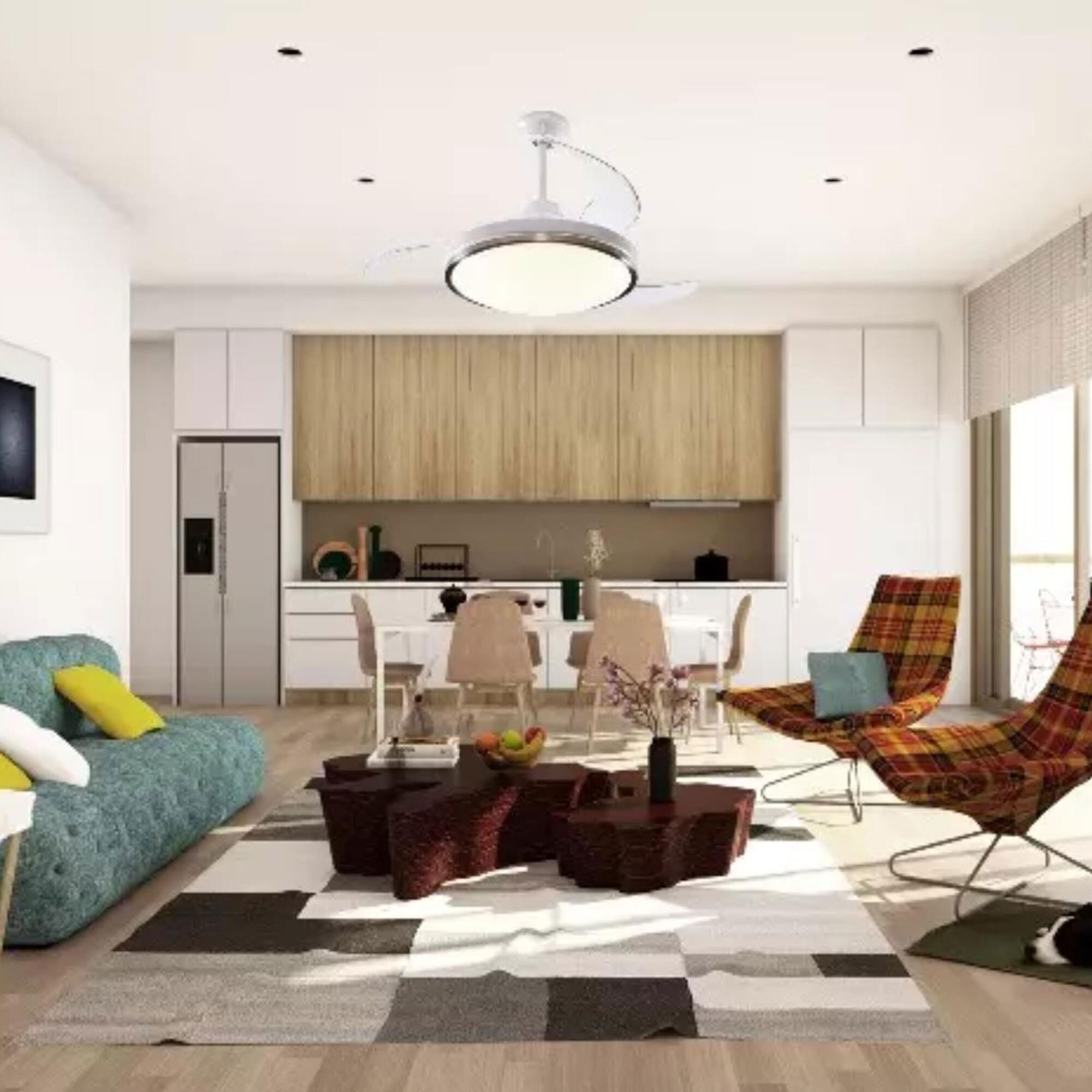 Ventilador de Techo con Luz LED Ø53x30cm - Aspas retráctiles, Silencioso, 6 Velocidades, Mando a distancia y luz regulable 3 Tonos