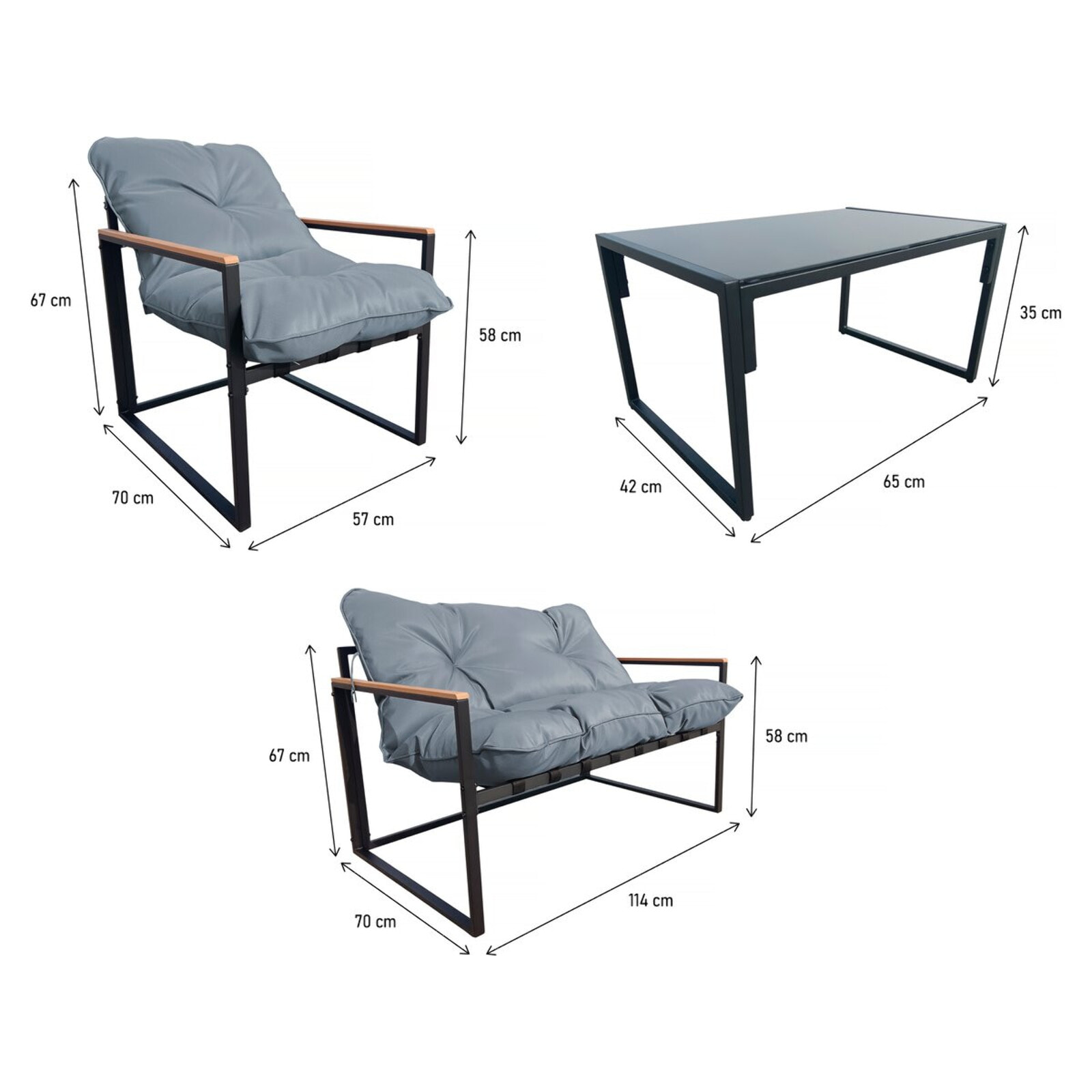 Salon de jardin "Jules" - 4 places - Gris/Noir