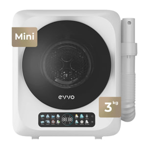 EVVO Secadora Mini S4 Plus – Secadora de Ropa Portátil 3 Kg, Diseño Mini Compacto, Panel Táctil, Higiene UV, Función Antiarrugas, Accesorio para Calzado, Mini Secadora Ideal para Espacios Reducidos