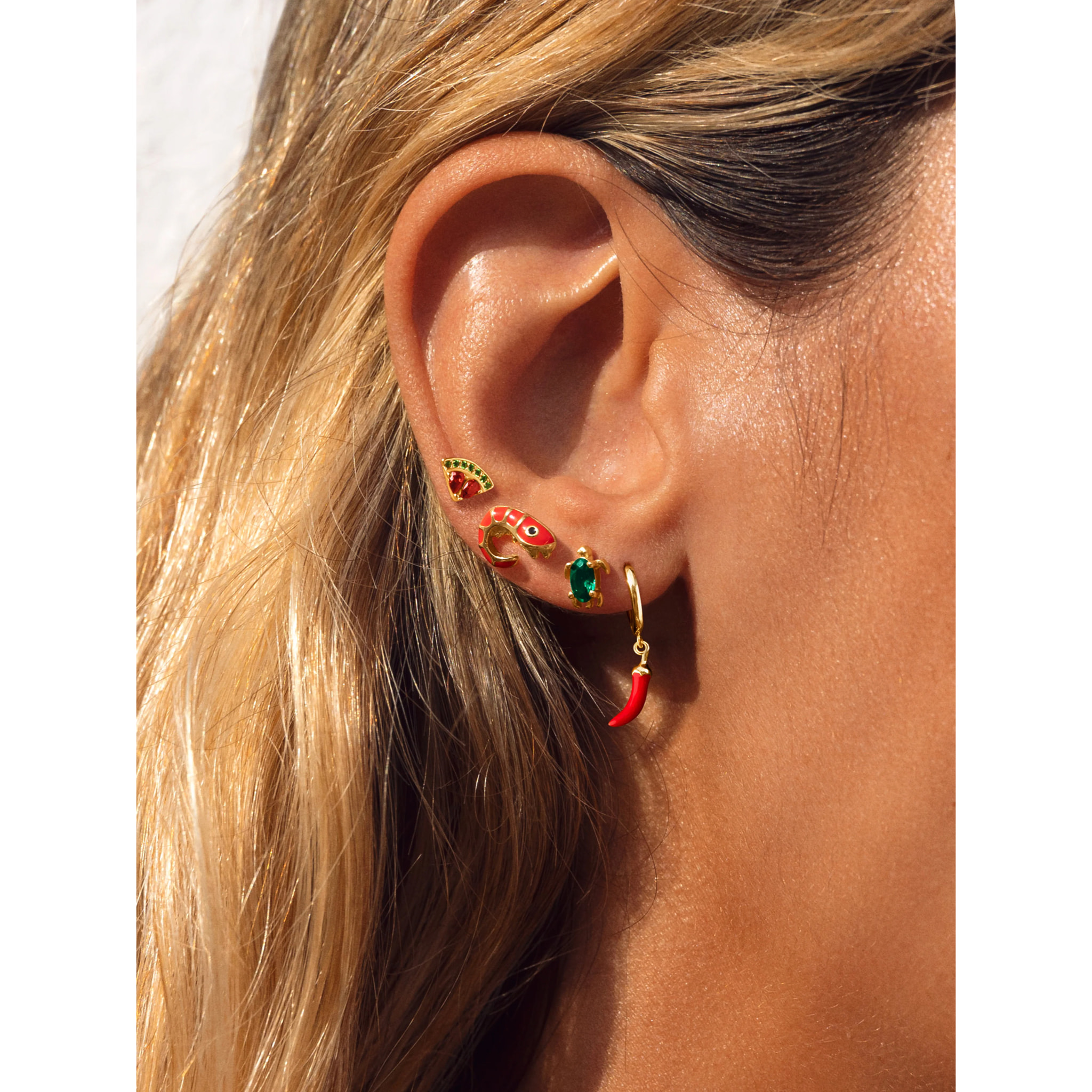 Orecchino Singolo Prawn Enamel Placcato Oro