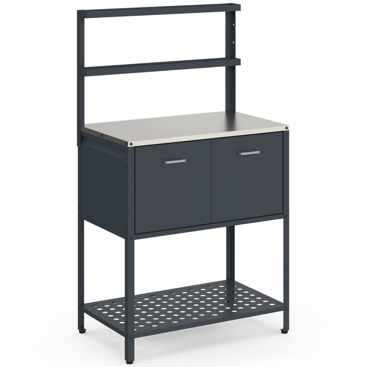 Meuble de cuisine extérieure Alméria 2 portes + étagères suspendues gris