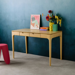 Bureau bois d'hévéa placage frêne 2 tiroirs naturel  - L 120 x l 60 x H 76 cm - Alienor