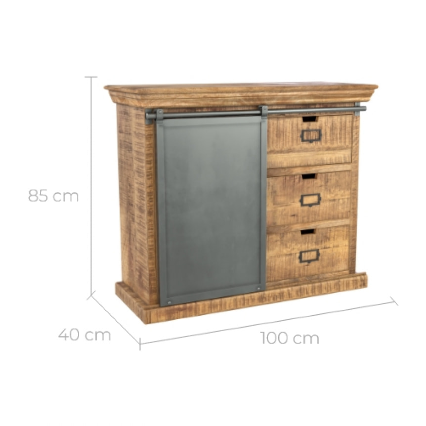 Petit buffet en bois et métal 1 porte 3 tiroirs - Tabuk