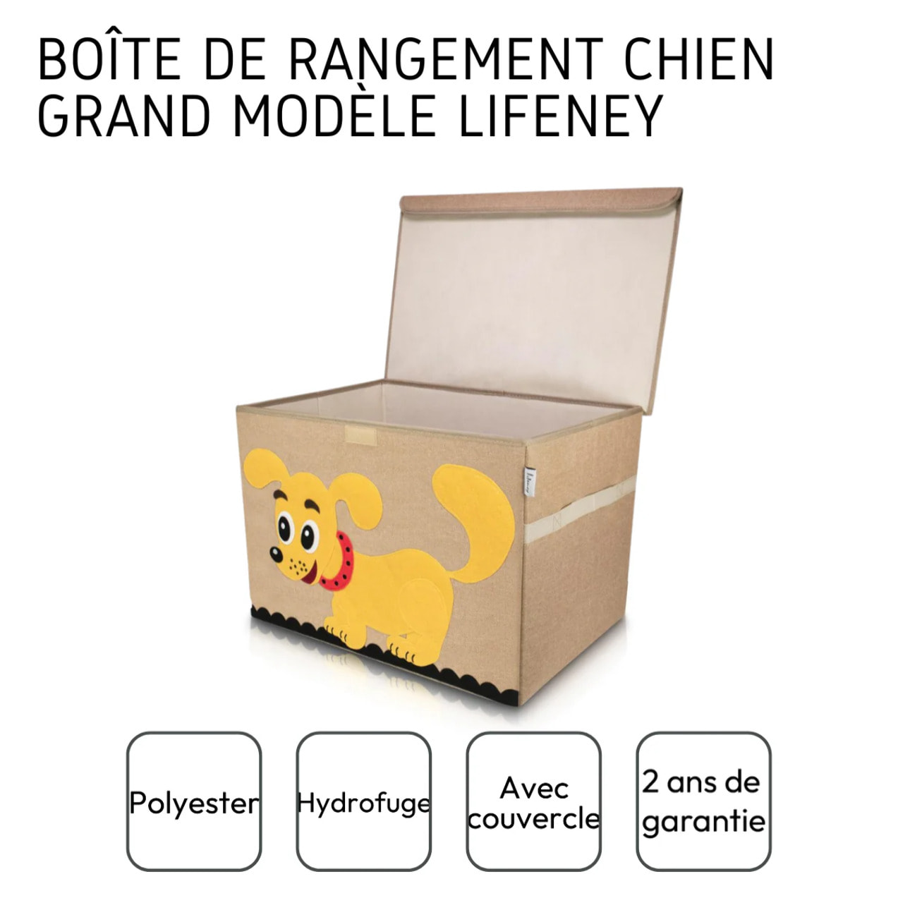 Boîte de rangement en tissu pour enfant grand modèle "chien" avec couvercle Lifeney