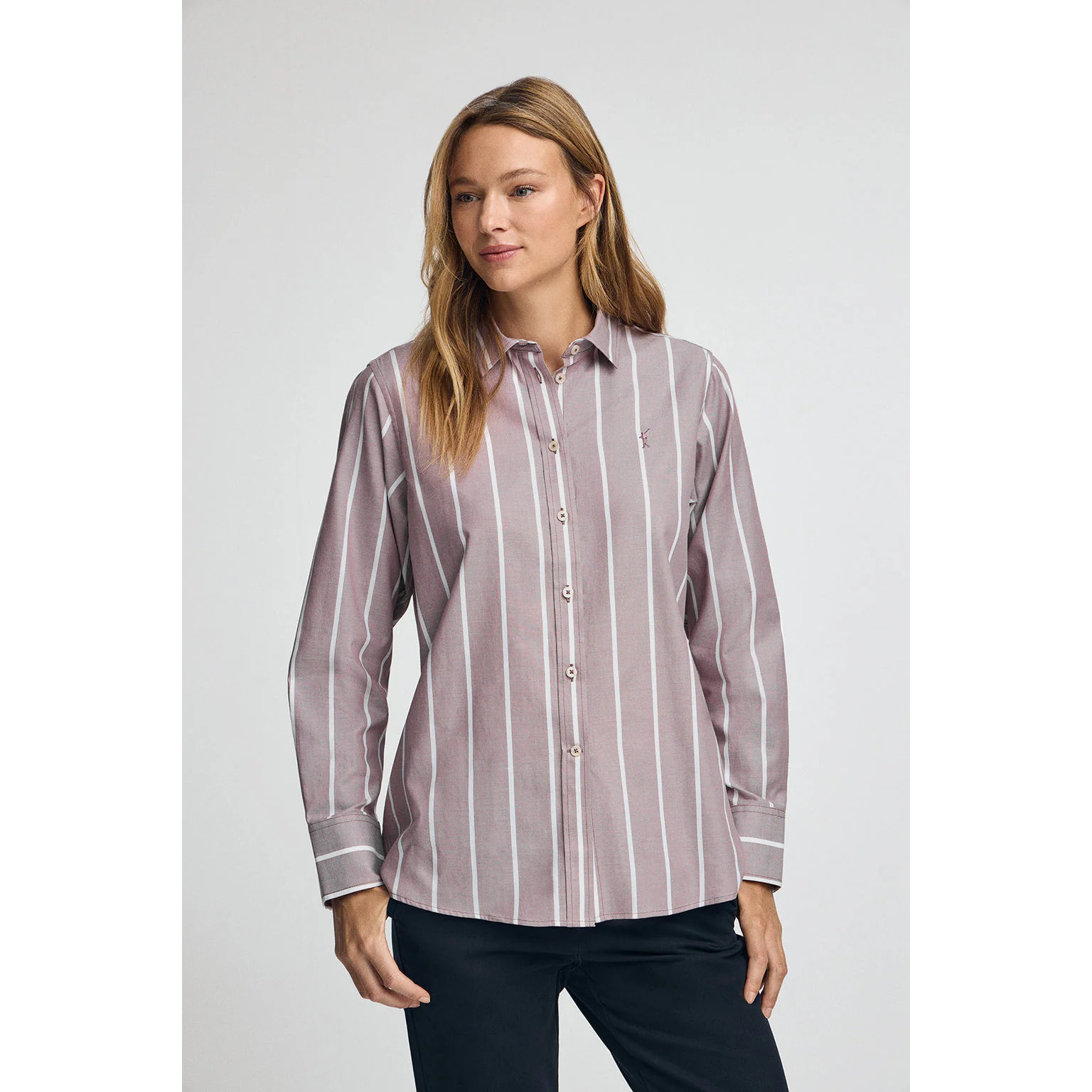 Camicia a righe rosa tortora relaxed fit con logo Rigby Go
