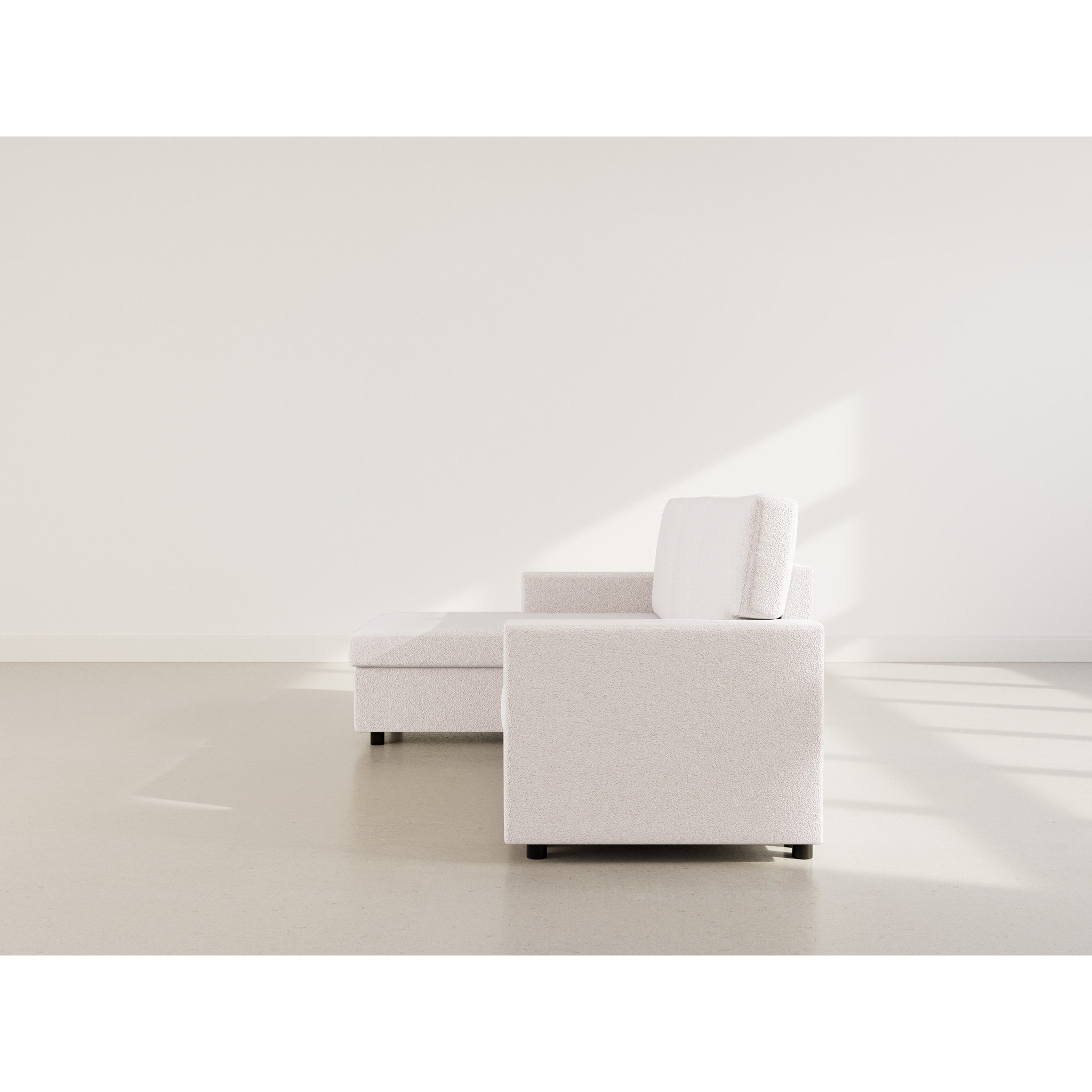 Meiya - Canapé d'angle réversible 4 places convertible avec coffre en tissu bouclette - Beige