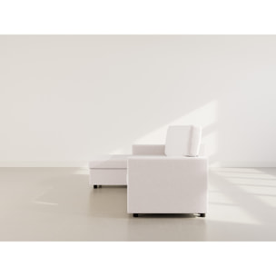 Meiya - Canapé d'angle réversible 4 places convertible avec coffre en tissu bouclette - Beige