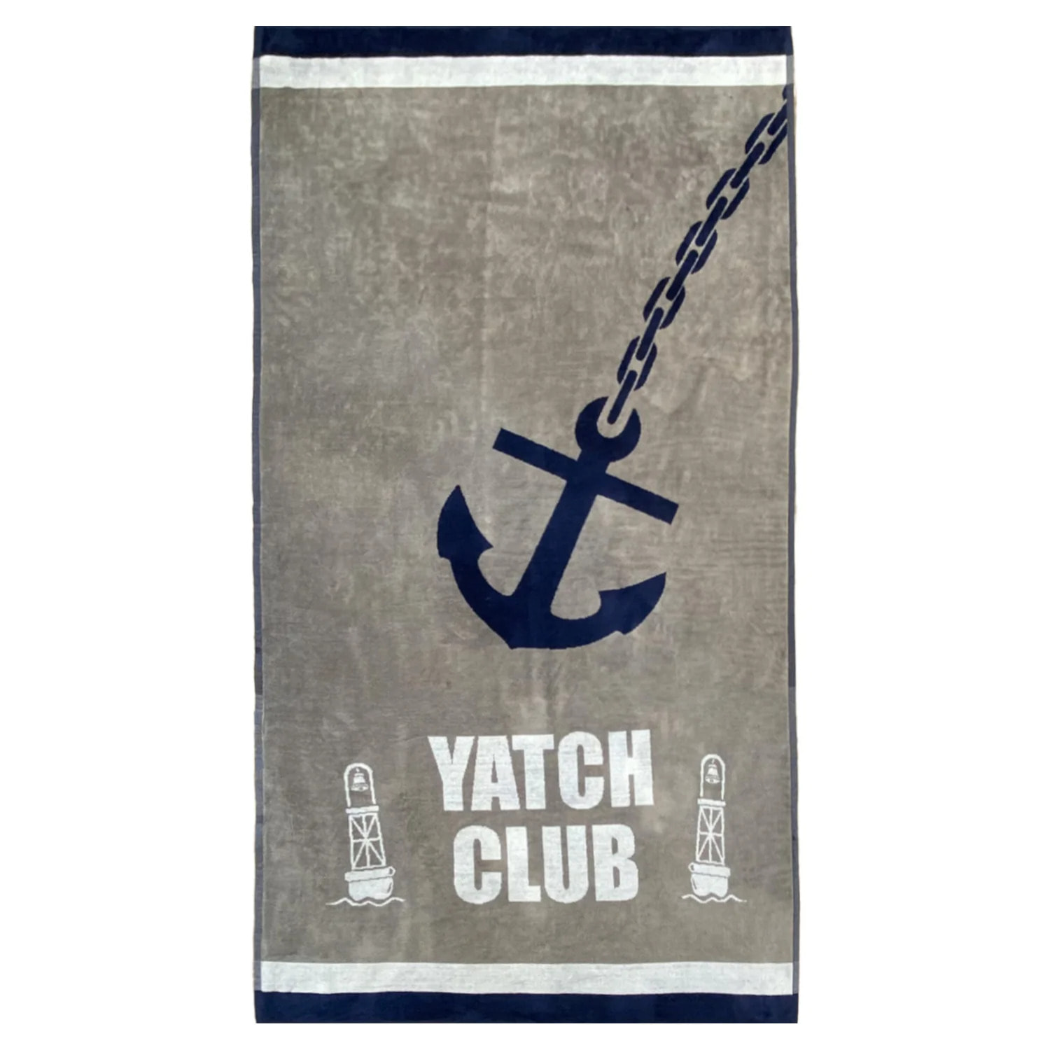 Serviette de plage éponge velours Jacquard - Yacht Club - 95x175cm - 440g/m²