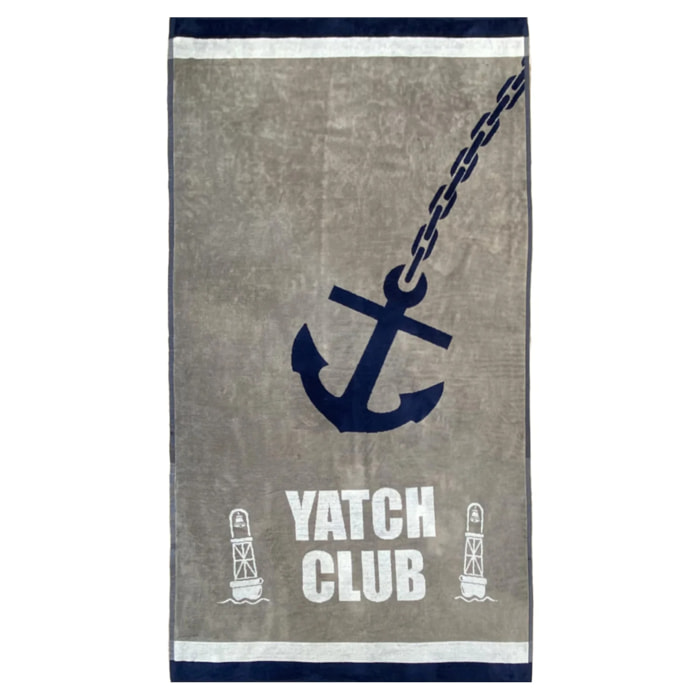 Serviette de plage éponge velours Jacquard - Yacht Club - 95x175cm - 440g/m²