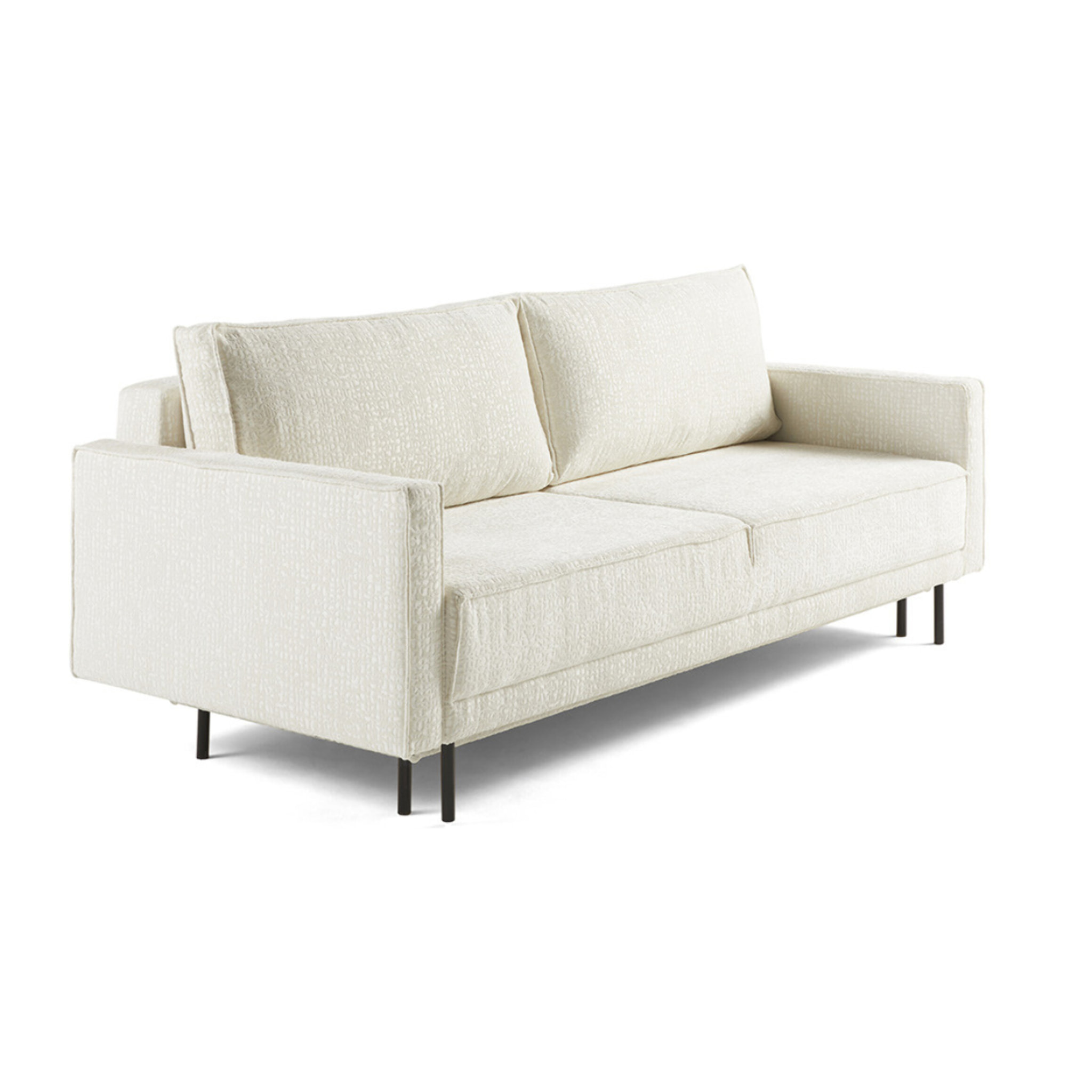 Charlie - canapé droit 3 places - convertible avec coffre - en tissu velours relief - Ecru