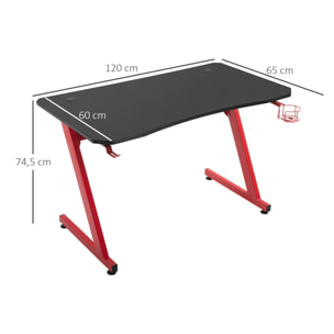 Mesa Gaming con Portavasos de Madera Acero 120x65x74,5 cm Rojo