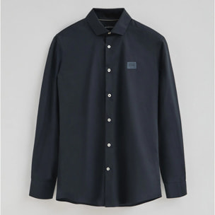 Camisa azul marino de corte slim y cuello italiano con logo Polo Club