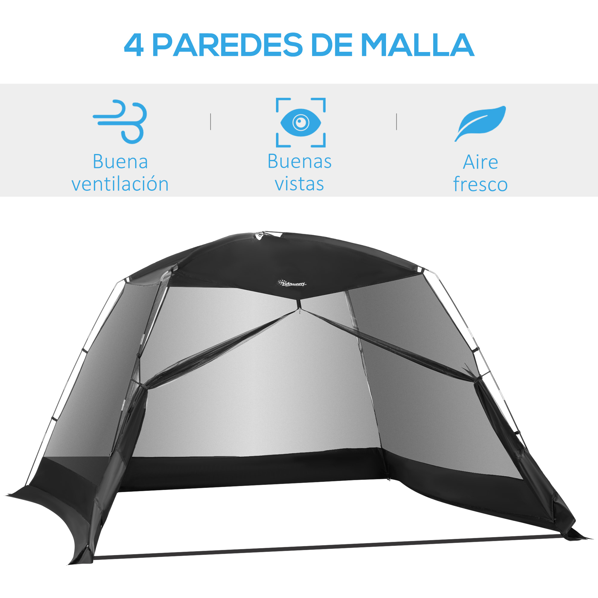 Carpa de Jardín 3x3x2 m para 4-6 Personas con 4 Mosquiteras y Puerta para Viajes