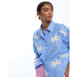 Camicia in cotone ricamata con fiori
