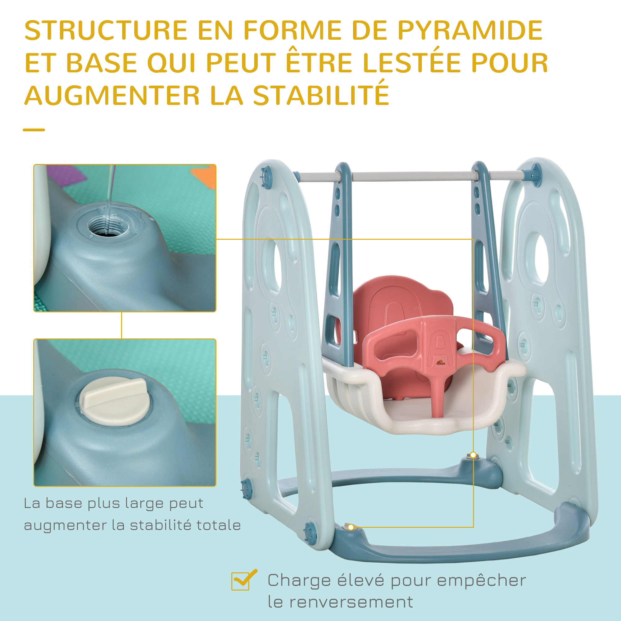 Portique enfant toboggan et balançoire avec panier de basket-ball aire de jeux 3 en 1 usage intérieur et extérieur dim. 200 x 150 x 100 cm