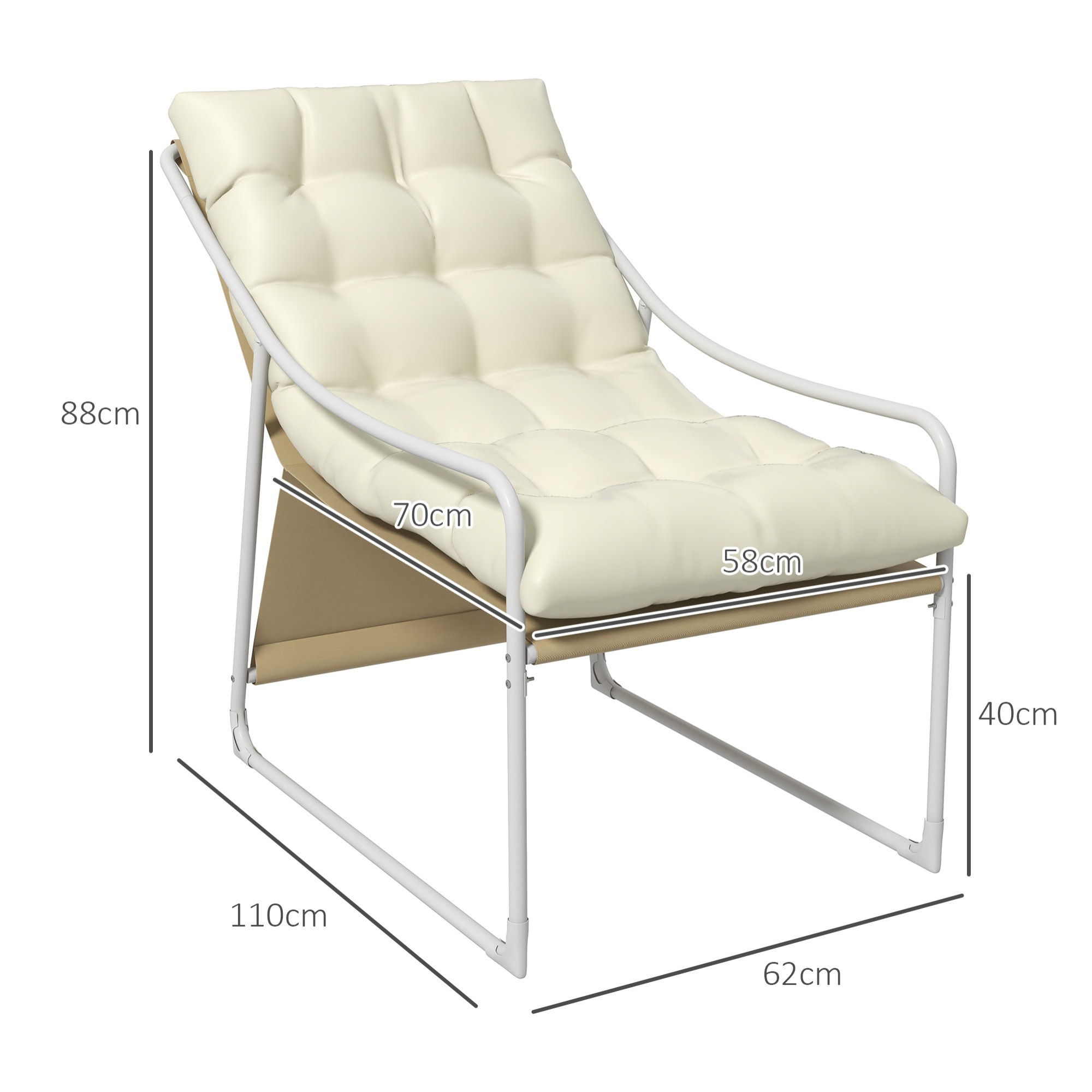 Fauteuil lounge de jardin avec coussin acier époxy polyester blanc beige crème