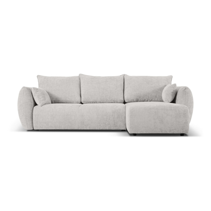 Canapé d'angle droit convertible avec coffre de rangement "Matera" 4 places en chenille gris clair