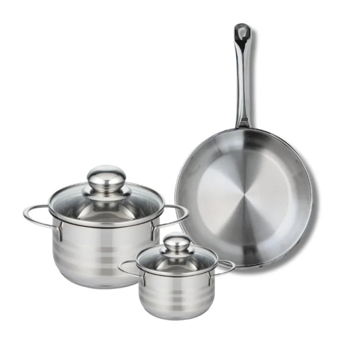 Ensemble de 1 Poêle de cuisson 24 cm et 2 faitouts 12 et 16 cm Elo Profi Brillant