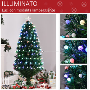 HOMCOM Albero di Natale Artificiale con Luci LED e Fibre Ottiche e Base in Metallo Pieghevole 150cm - Verde