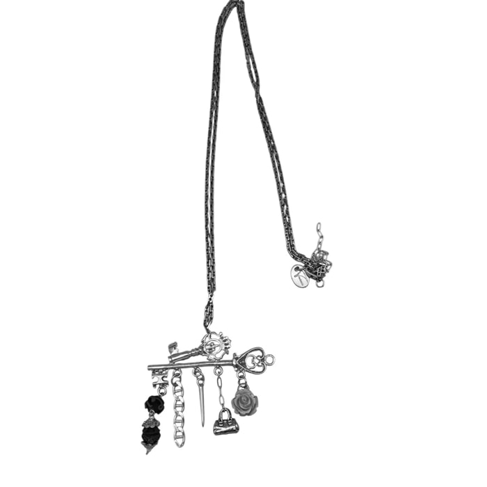 Collar largo Key Club charms pendant en plata chapado 10µ