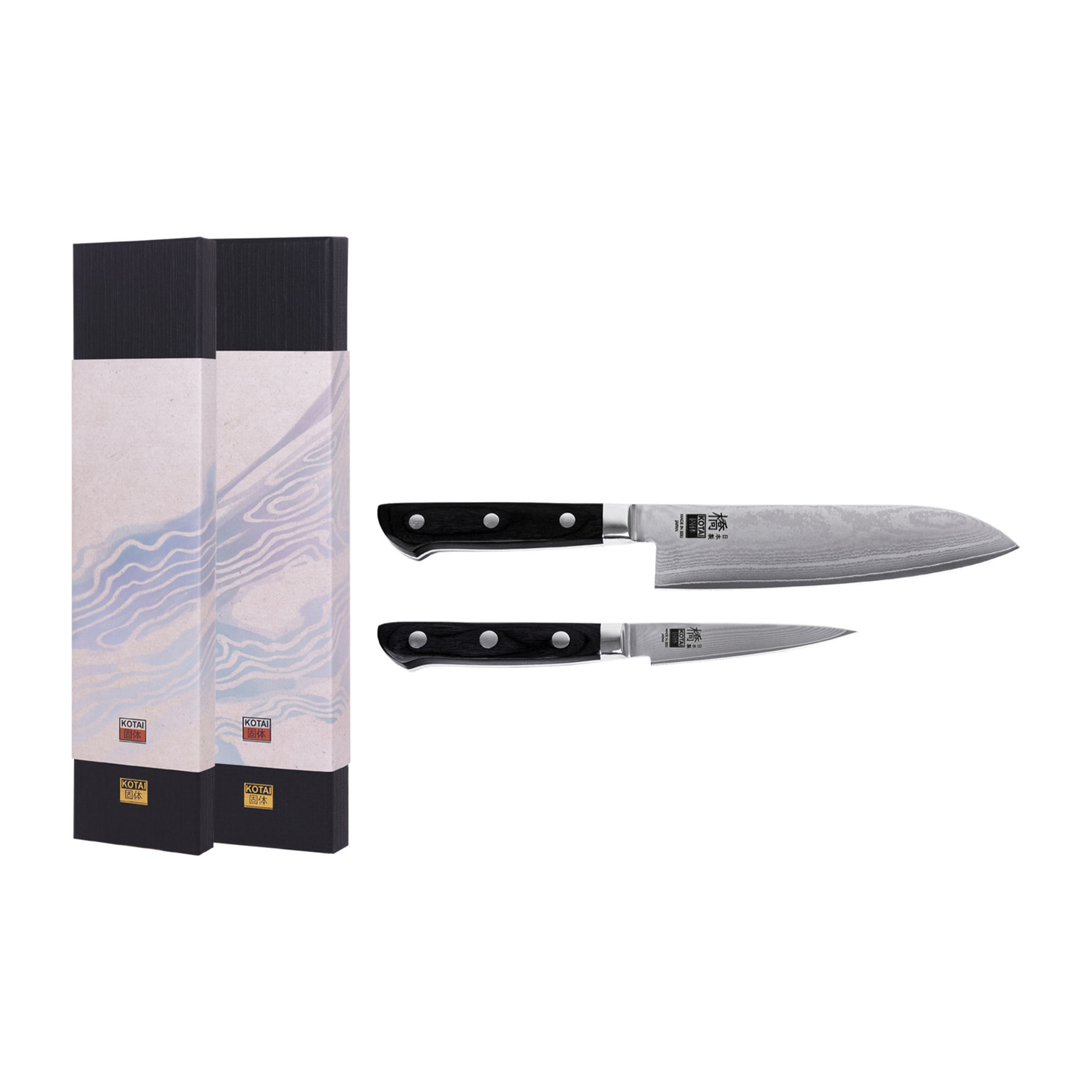 Coltello spelucchino e Santoku "Hashi Damas" - acciaio damasco giapponese
