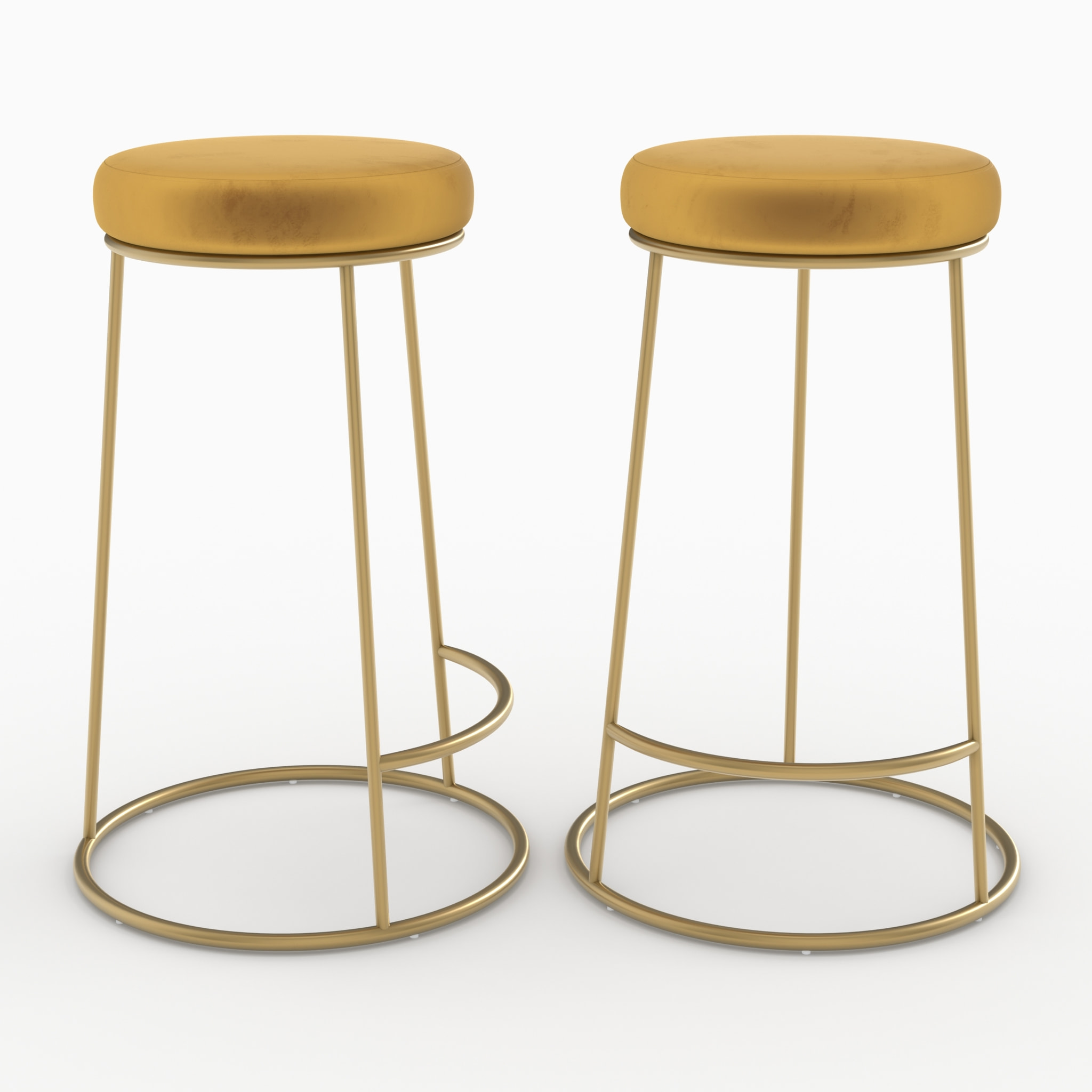 Lot de 2 tabourets pour îlot central 63 cm en velours jaune curry - Kendal
