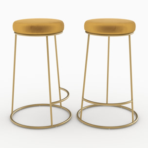Lot de 2 tabourets pour îlot central 63 cm en velours jaune curry - Kendal