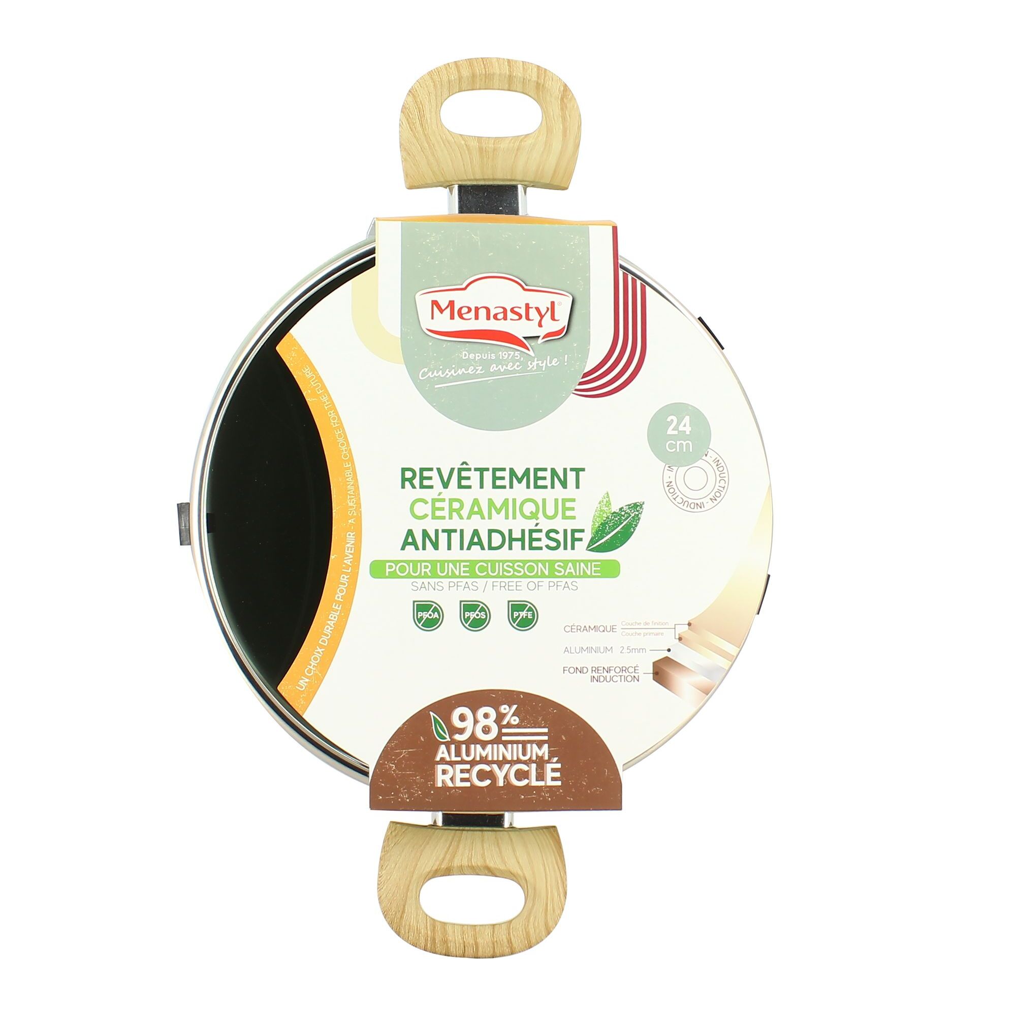 Faitout 24cm avec revêtement céramique céladon - tous feux COLORAMA