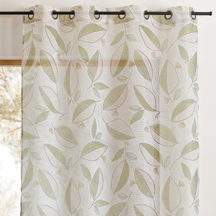 Voilage imprimé à motifs feuilles - Kaki