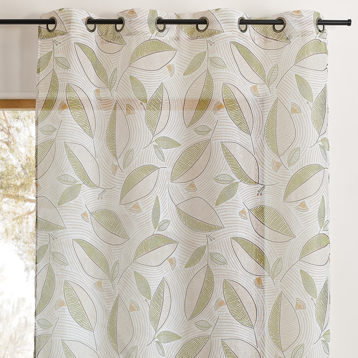 Voilage imprimé à motifs feuilles - Kaki