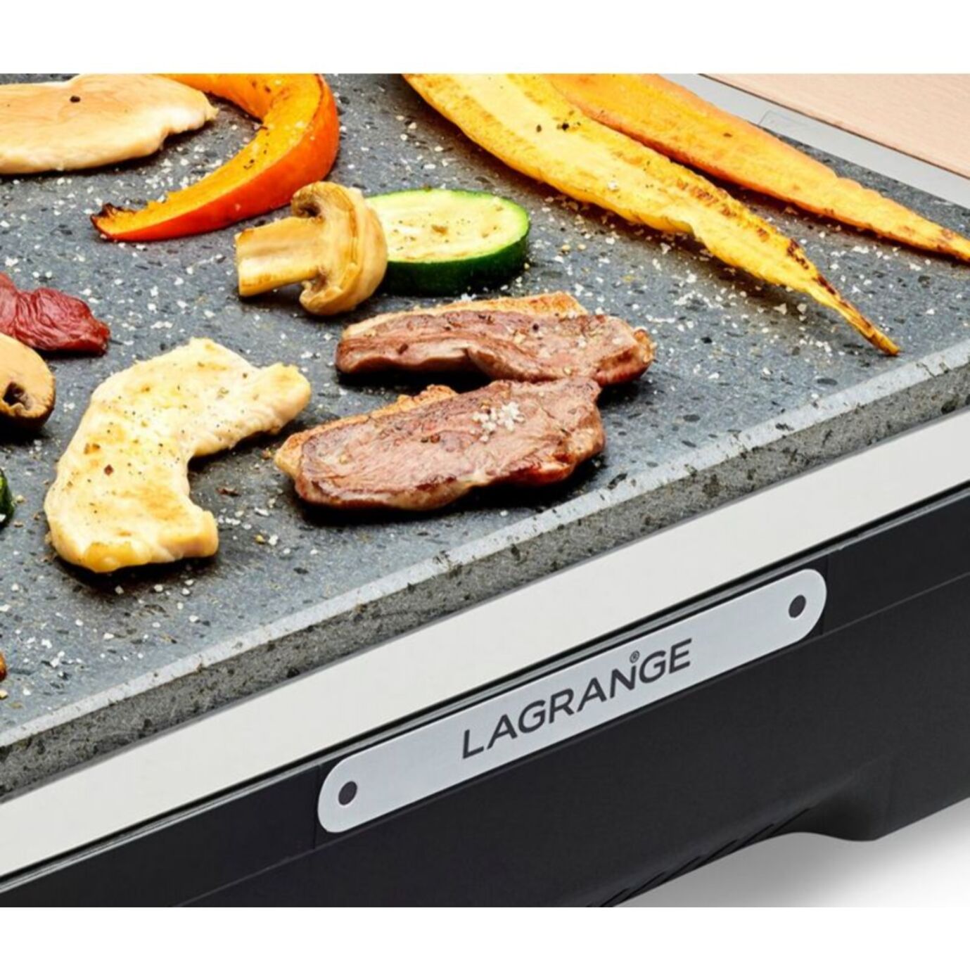 Plancha électrique LAGRANGE Grill' Pierre Classic bois clair à poser, 37x23 cm